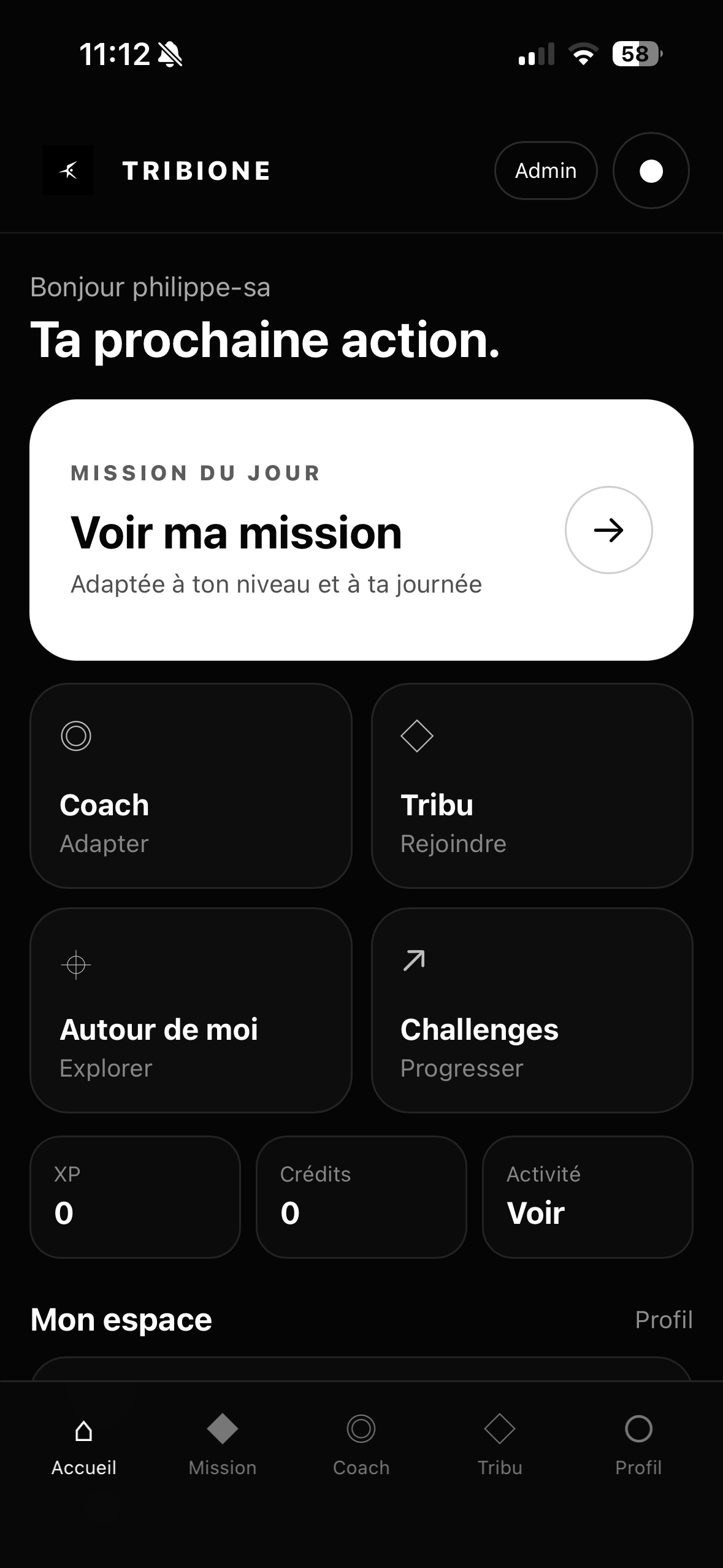 Écran réel de l’application TRIBIONE